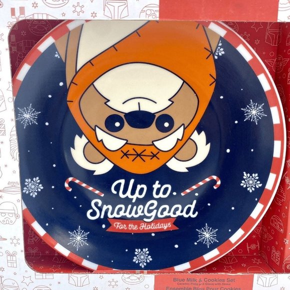Disney Star Wars Ewok Blue Milk & Cookies Christmas Holiday Plate Bottle Set NEW - Picture 8 of 9